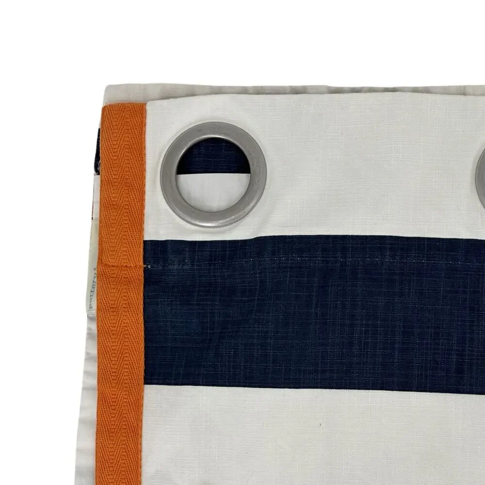 Pottery Barn Kids Rugby Blue White Stripe Orange Trim Curtain Panel 50 X 96